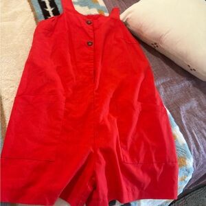 Red Women's Cotton Blend Romper Jumpsuit